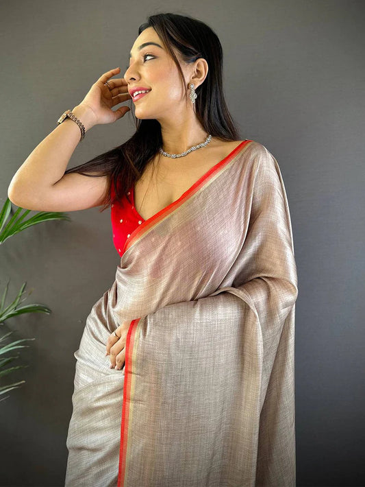 Radiant Ember Satin Tissue Saree