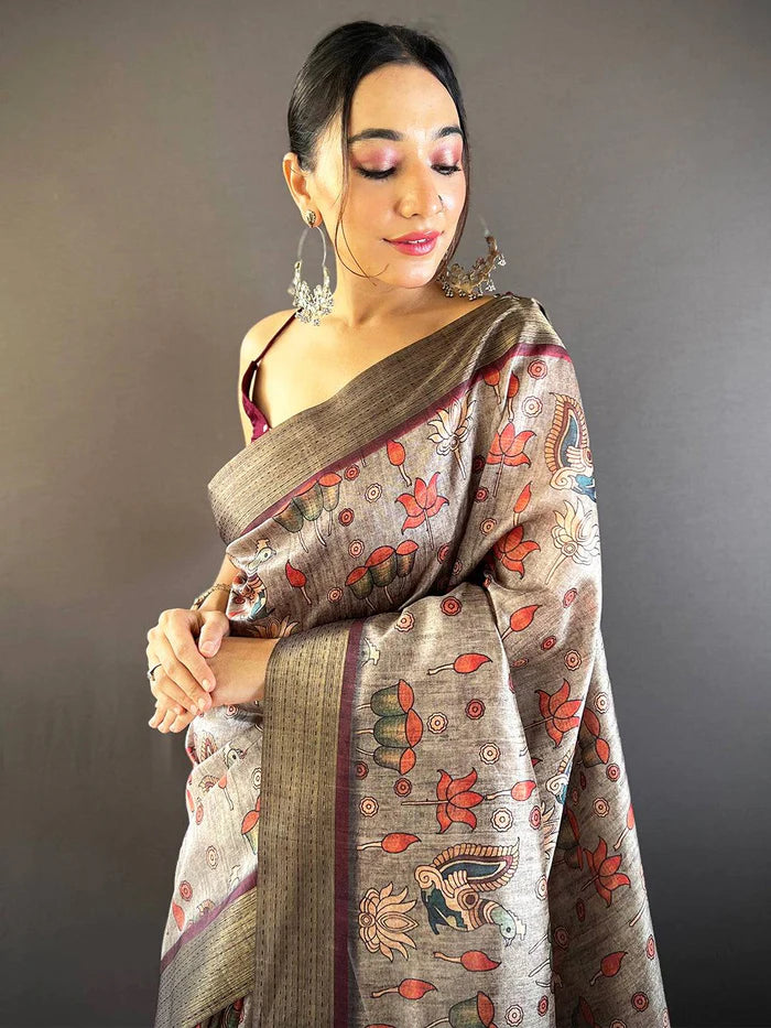 Kalamkari Tussar Silk Saree