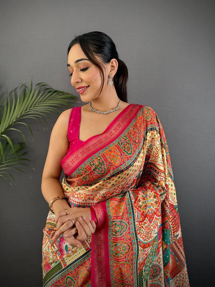 Soft Silk Pashmina Kashmiri Print Saree