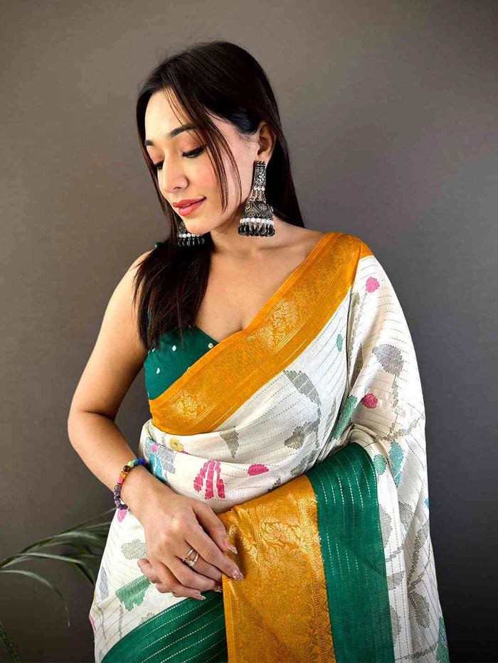 Elegant Birdsong Dola Silk Saree