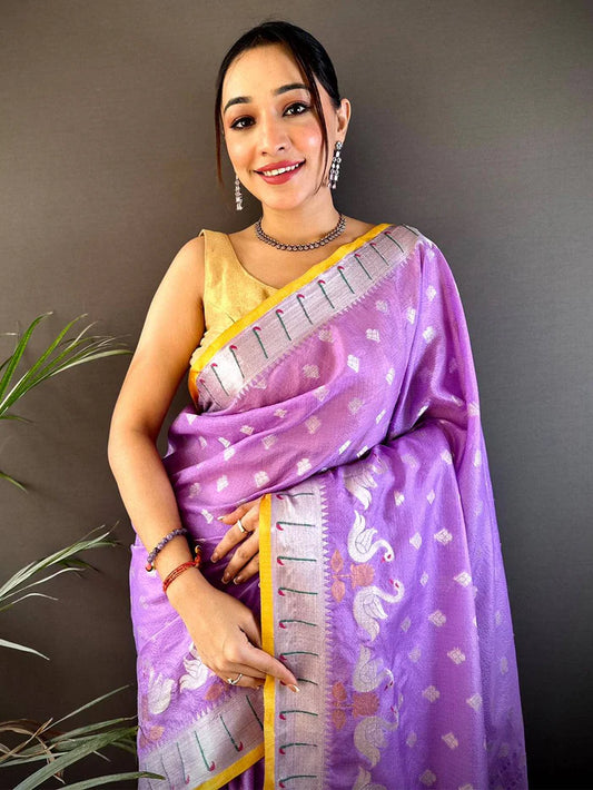 Lavender Breeze Kota Kora Meenakari Saree