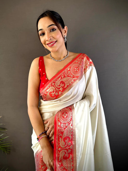 White Soft Silk Yevla Pathani Saree
