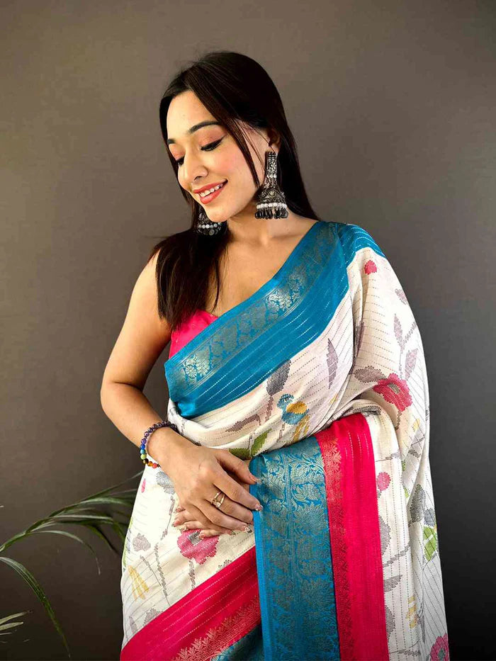Elegant Birdsong Dola Silk Saree