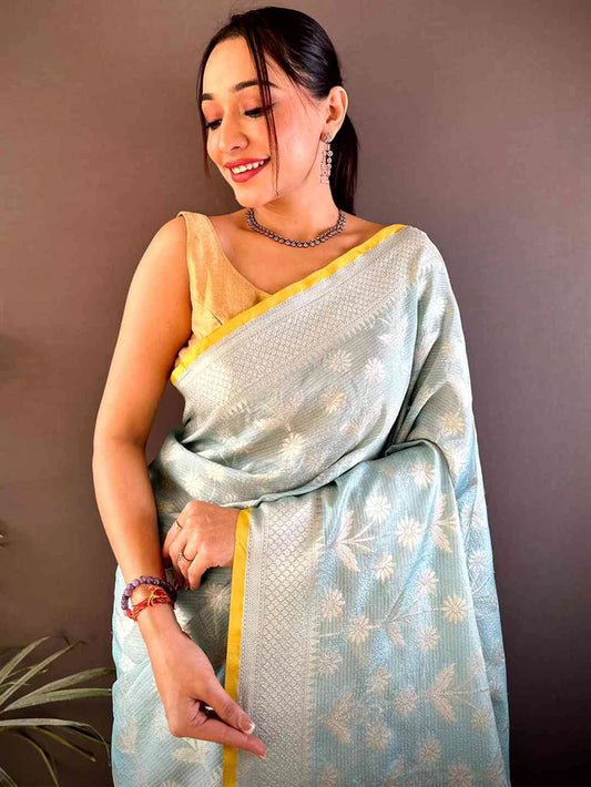 Kota Kora Zari Floral Weave Saree
