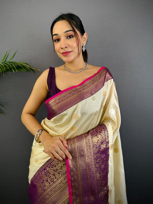 Soft Silk Contrast Colour Kanjivaram Border Saree