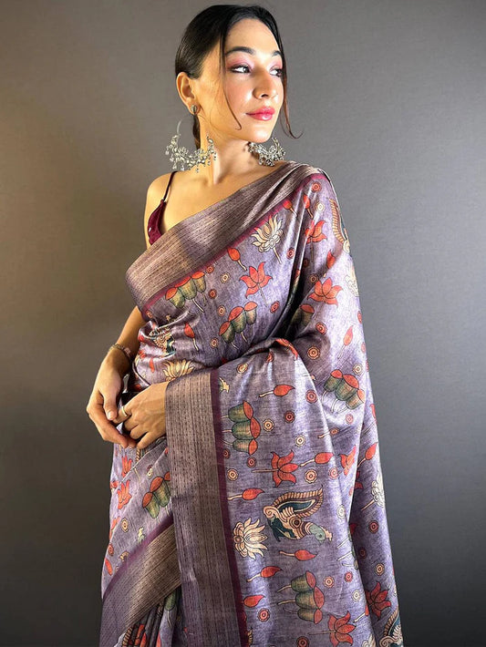 Kalamkari Tussar Silk Saree