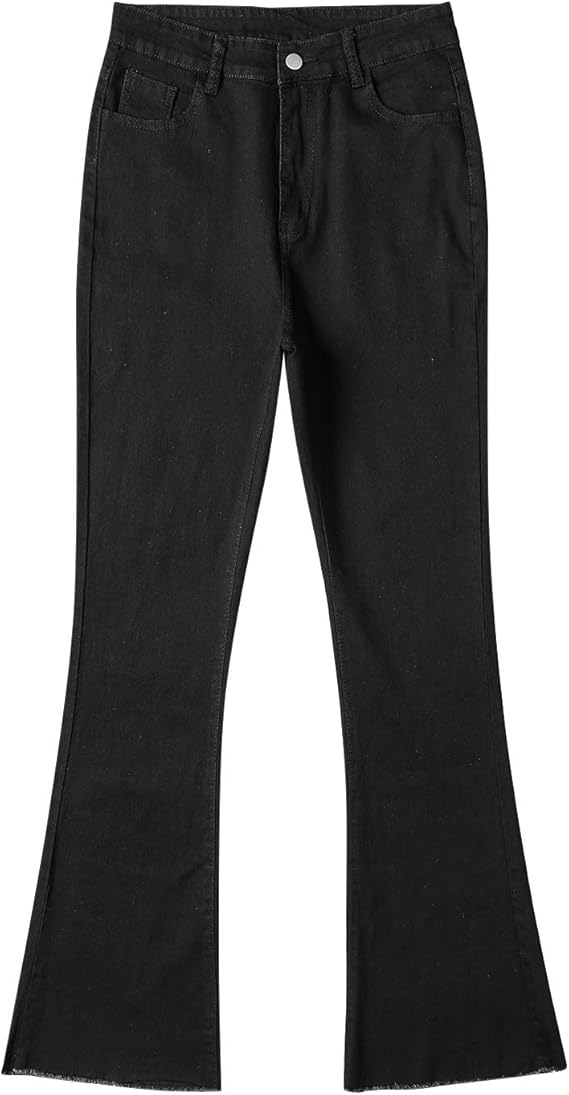 Women Ripped Flare Bell Bottom Jeans Pants Retro High Rise Wide Leg Denim Pants Fashion Skinny Fit Bootcut Pants