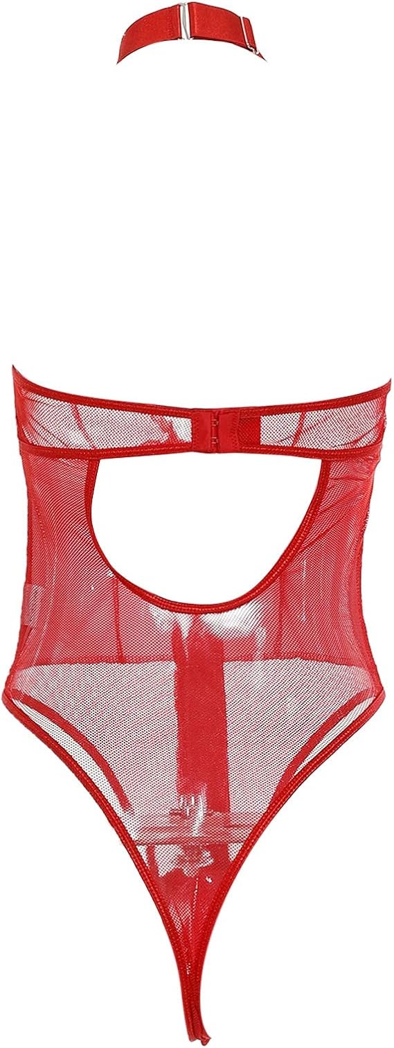 Women Sexy Lingerie Hollow Out Neck Bow Tie Fun Suspender Neck Panel