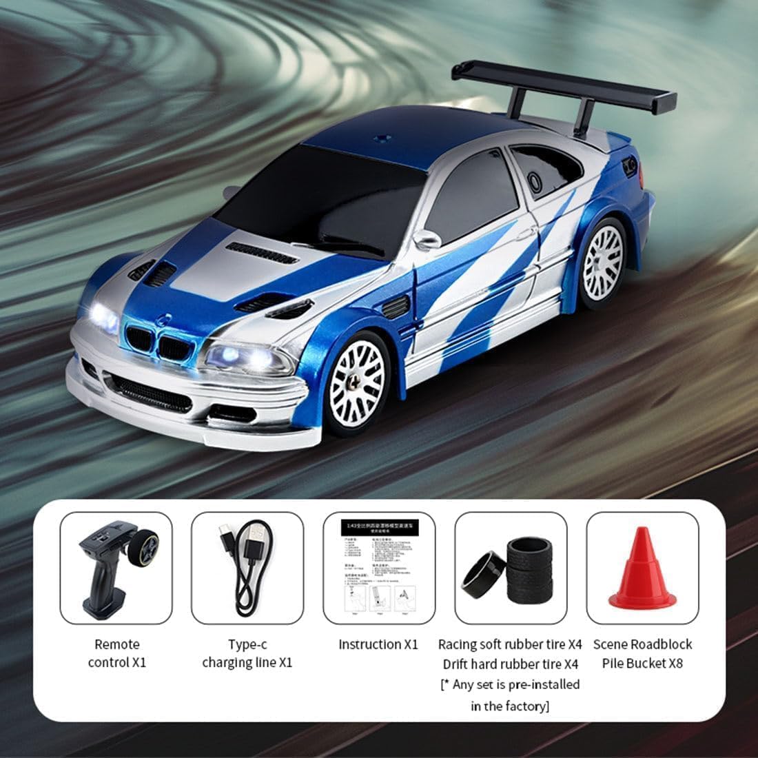 Remote Control Mini Drift Car Race Car Toy Radio Lights Traffic Safety Cone Without A Gyro Blue