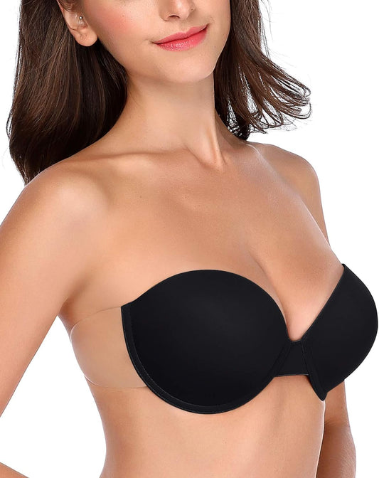 Hansca Women's Backless Strapless Push Up Bra with Thick Padded Cups and Self Adhesive Wings