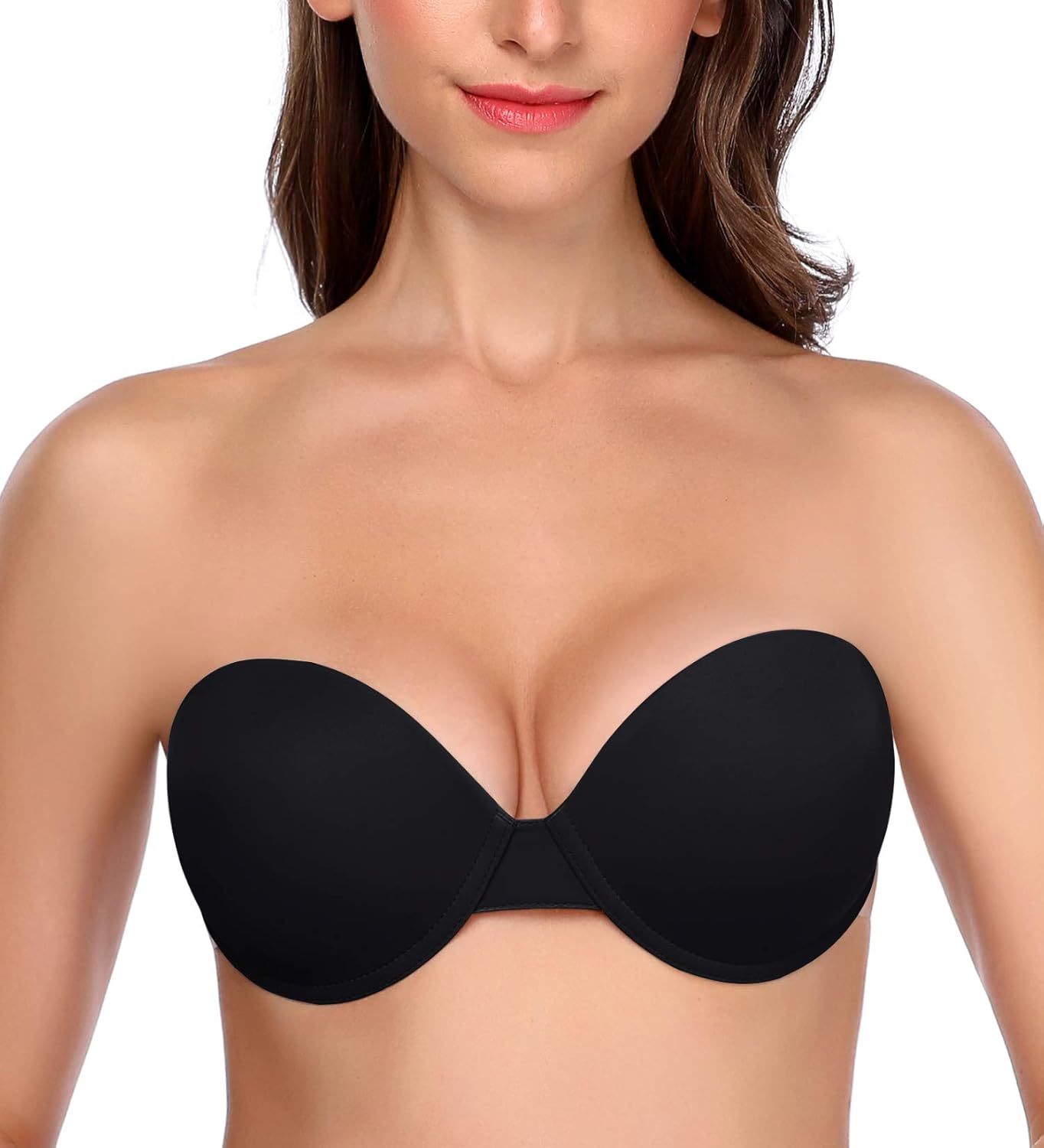 Hansca Women's Backless Strapless Push Up Bra with Thick Padded Cups and Self Adhesive Wings