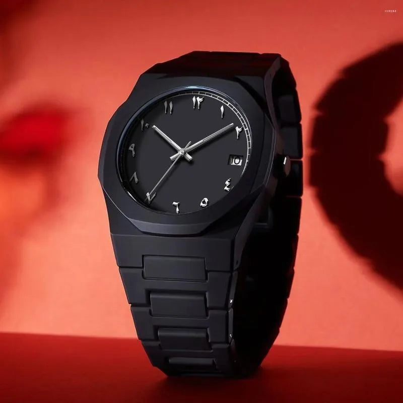 Men's Black Quartz Watch - Round Dial, Soft Touch, Waterproof, Business & Luxury