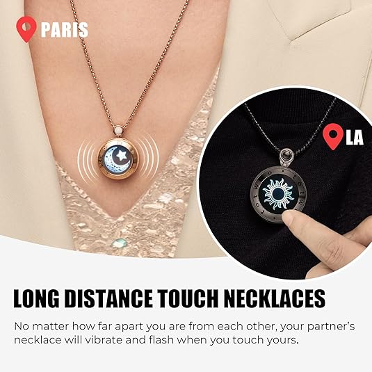 Long Distance Touch Necklace| Vibration & Light Up Smart Necklace for Long Distance Relationship Gifts