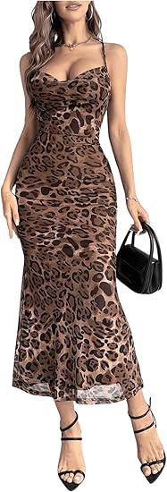 Leopard Print Backless Maxi Dress