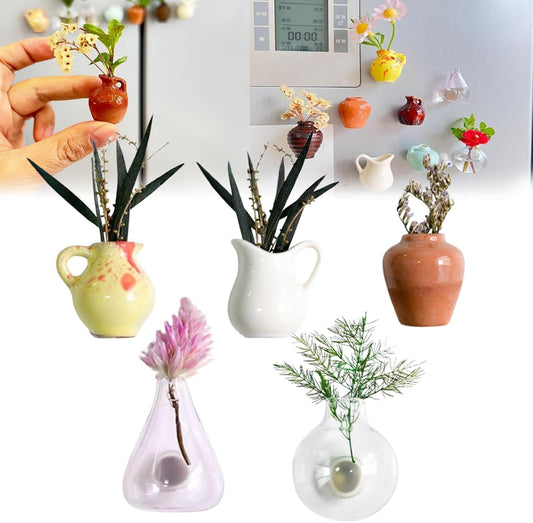 5pcs Mini Vase Magnets,Mini Ceramic Vase Magnets, Stereoscopic Ceramic Flower Pot Fridge Magnet,Pocket Vase Decoration Refrigerator Magnets,for Air Conditioners Fridge House Decoration (B)