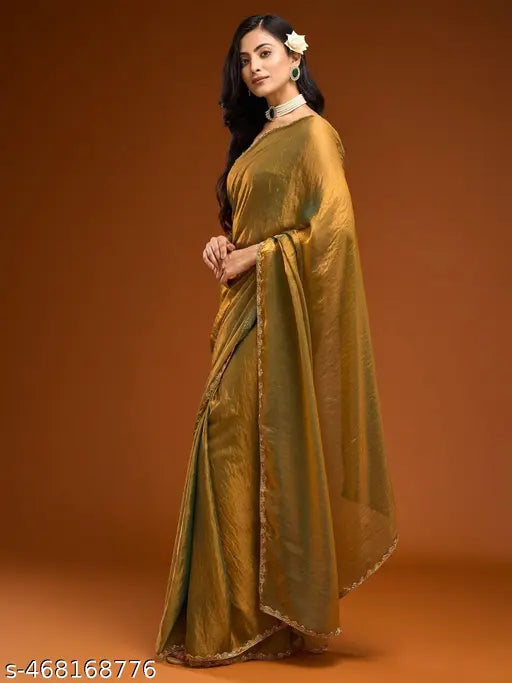 Solid Beads and Stones Saree With Fancy Blouse