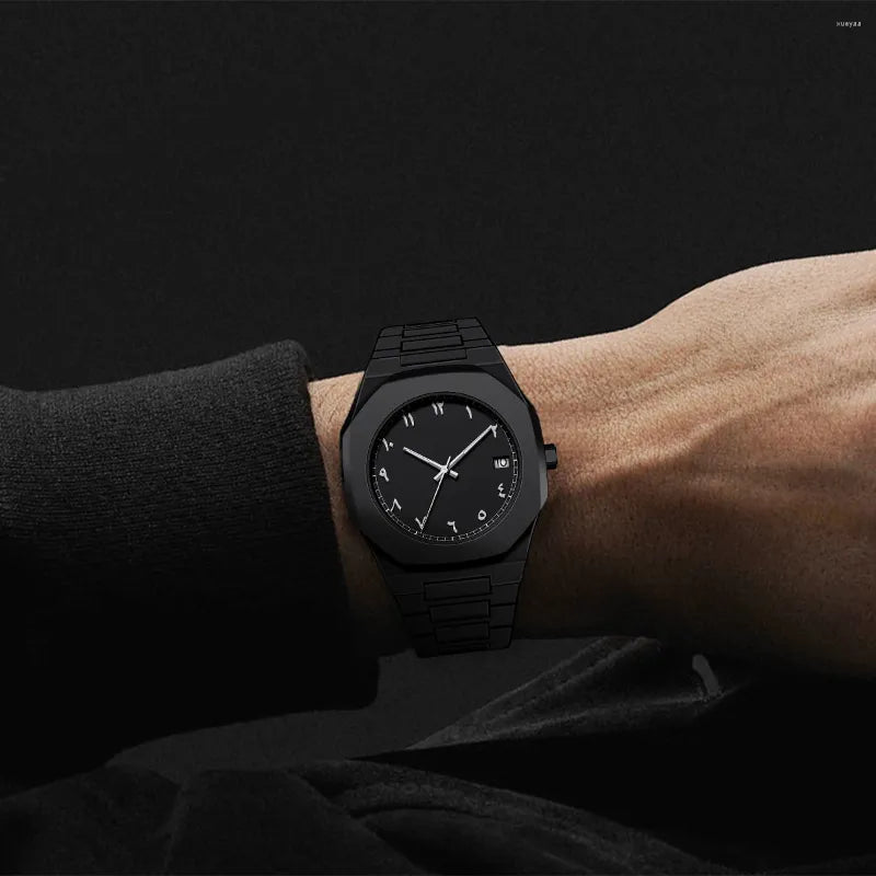 Men's Black Quartz Watch - Round Dial, Soft Touch, Waterproof, Business & Luxury