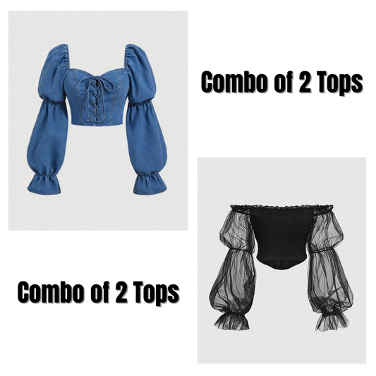 Combo Of 2 Puff Sleeve Veil Corset Top & Tunic