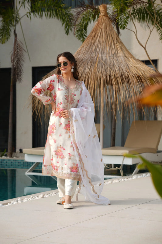 Kundan Organza Floral Suit