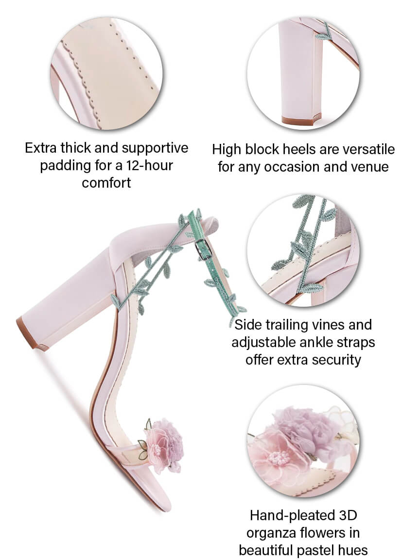 Blush Block Heels with 3D Flowers