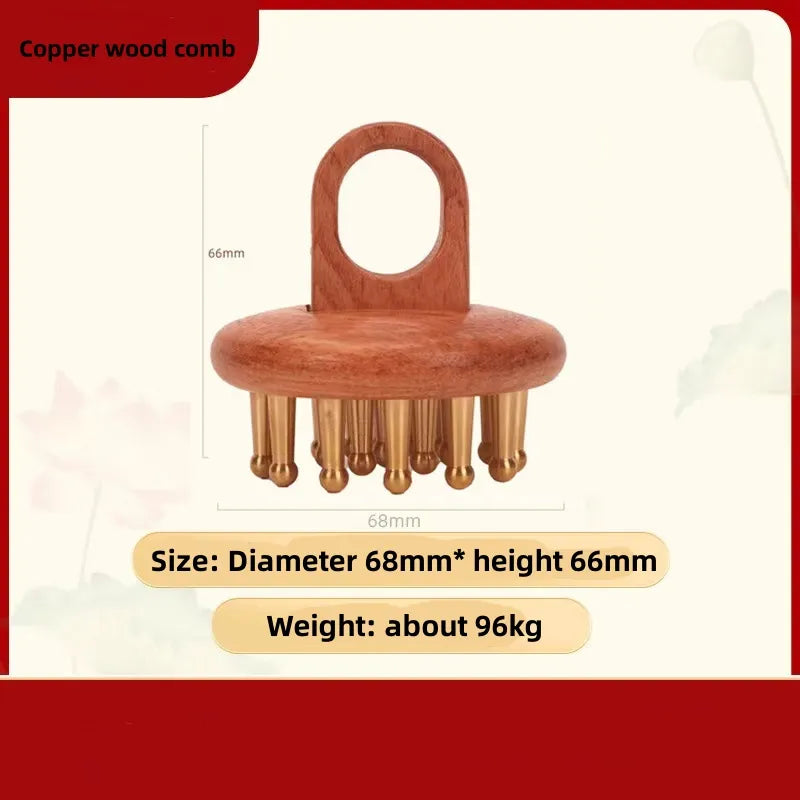 Custom Wholesale Best Copper Wood Scalp Comb Head Massage Wooden Hair Comb for Women Guasha Comb
