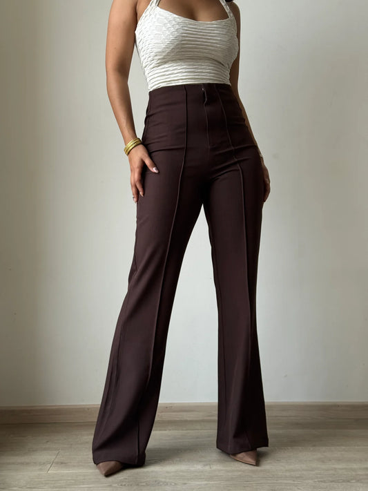 Women Regular Fit Brown Cotton Blend Trousers