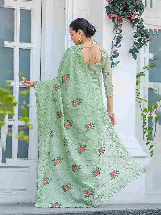 Beautiful All Over Work Chiffon Cream Color Saree