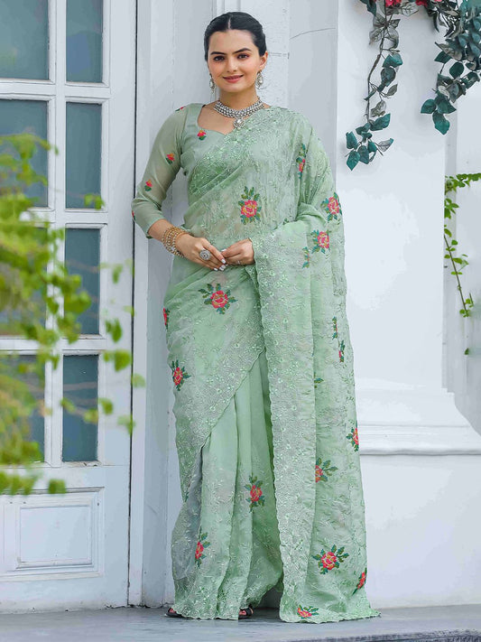 Beautiful All Over Work Chiffon Cream Color Saree