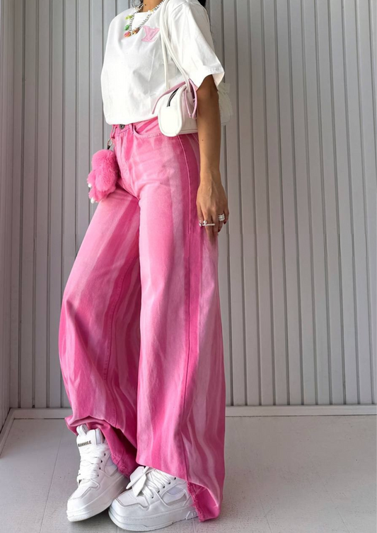 Pretty Petals – Pink Printed Bootcut Pants for Girls
