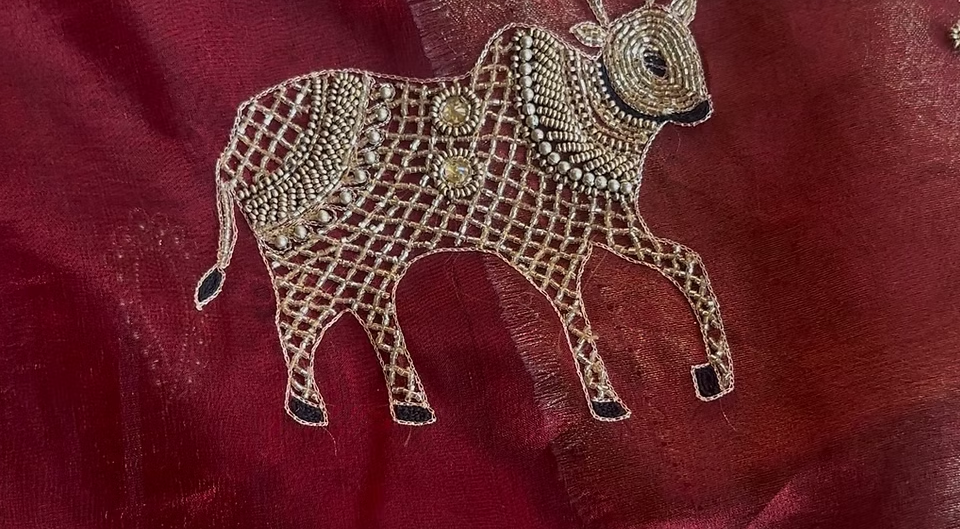 Pure Tissue Silk Saree With Hand Embroidery
