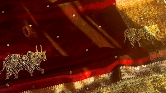 Pure Tissue Silk Saree With Hand Embroidery
