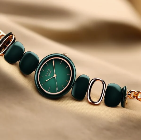 Titan Raga Ceramics Green Dial Analog Metal Strap Watch for Women