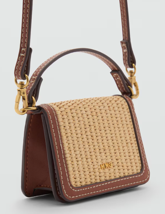 Raffia-effect crossbody purse