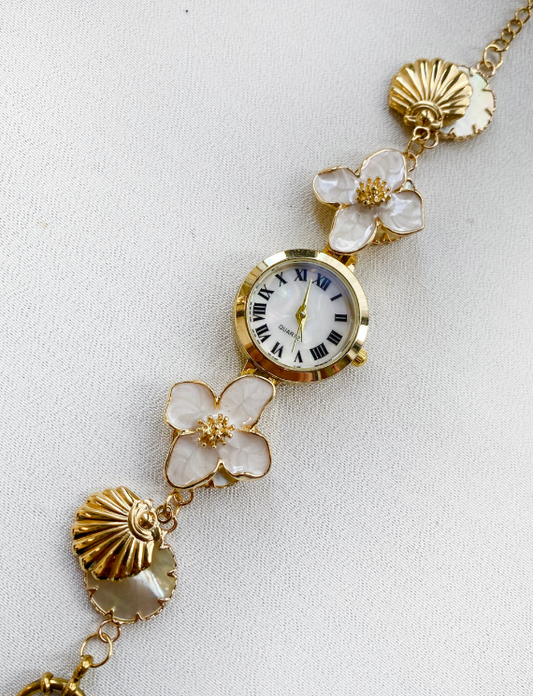 Gold - Flower & Shell Charm Watch