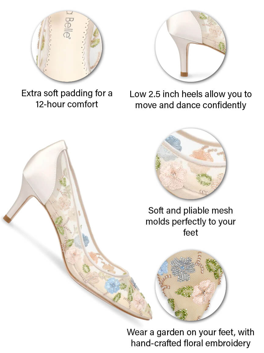 Embroidered Floral Kitten Heels