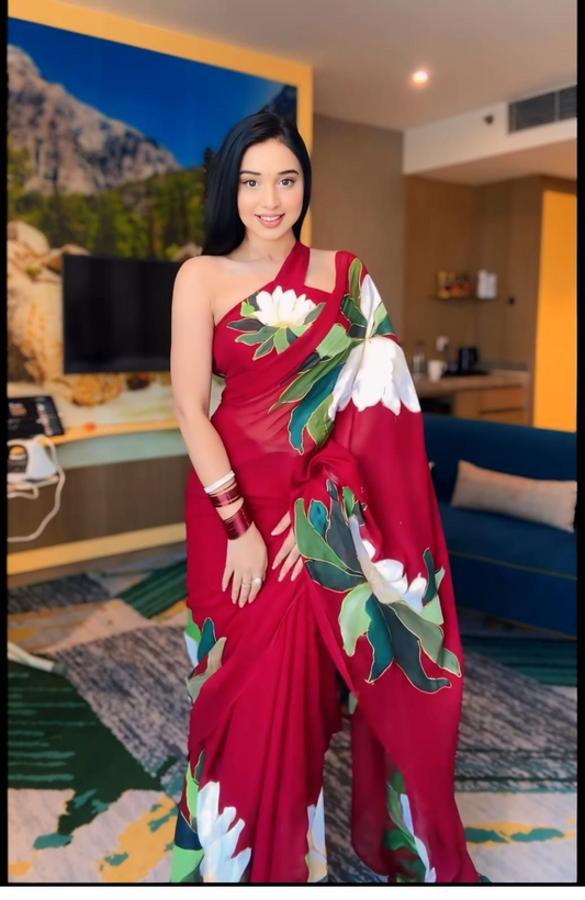 Scintillating 1-Minute Ready To Wear Red Georgette Saree
