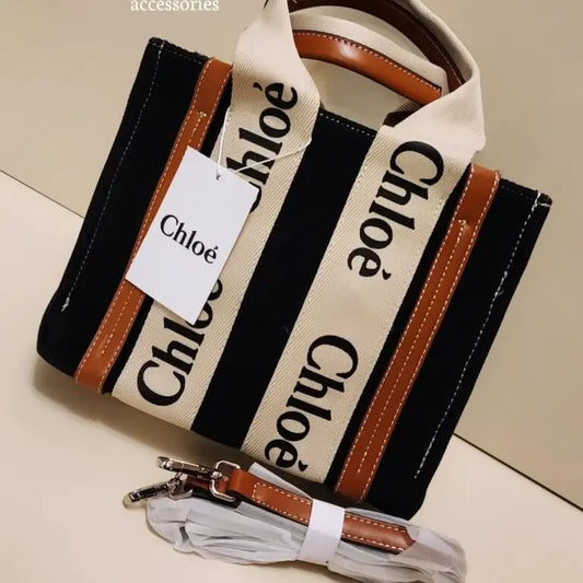 CHLOE SMALL SIZE WOODY CANVAS TOTE