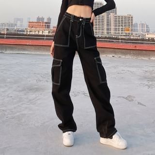 Trendy Highwaist Cargo Denim Whip Stich 6 pockets