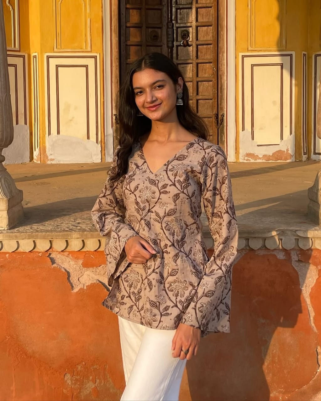 V Neck Long Sleeve Short Kurti