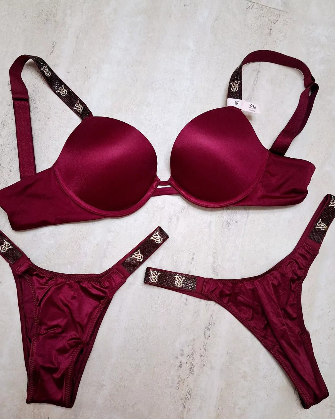 Victoria's Secret Very Sexy Rhinestone Sparkle Band Push Up Bra Thong Set