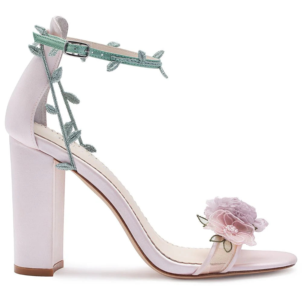 Blush Block Heels with 3D Flowers