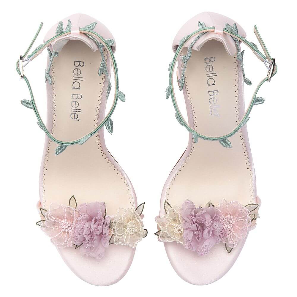 Blush Block Heels with 3D Flowers