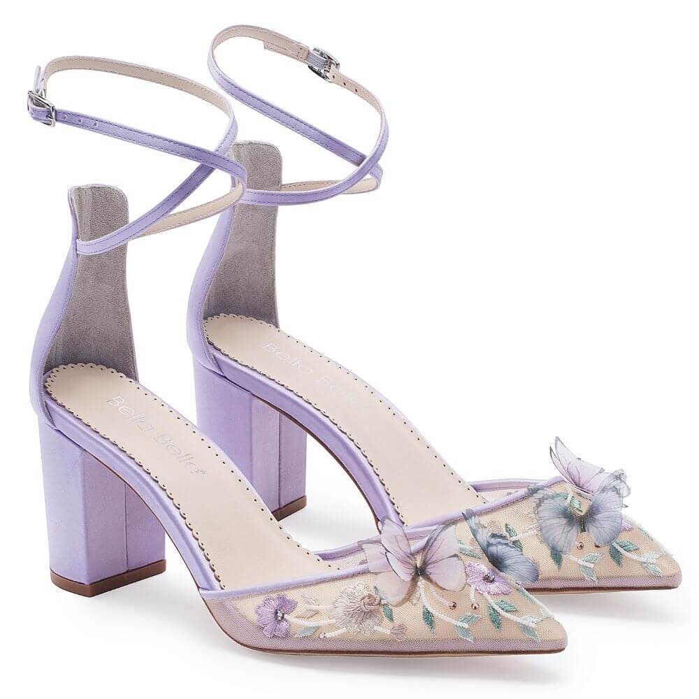 Lavender Butterfly Block Heels