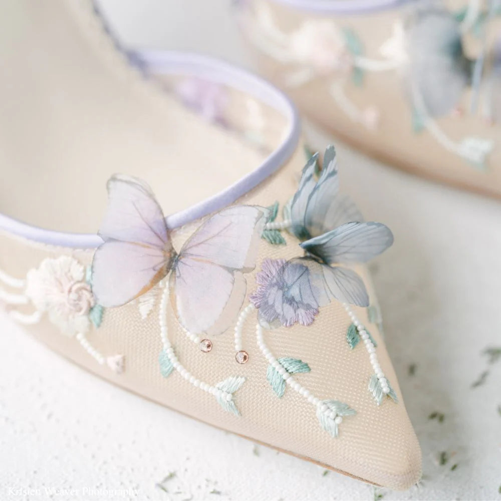 Lavender Butterfly Block Heels