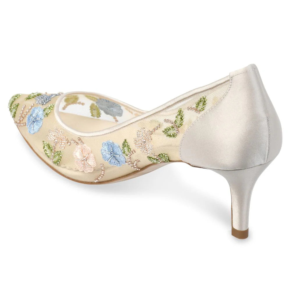Embroidered Floral Kitten Heels