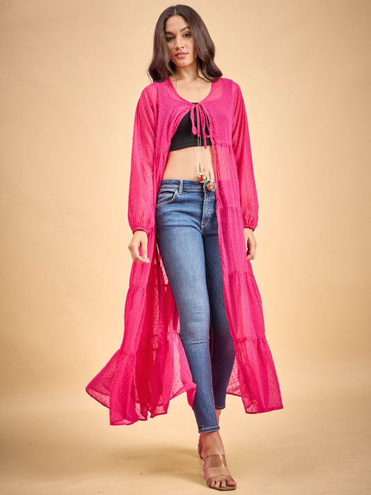 Dobby Georgette Tassel Detail Long Shrug