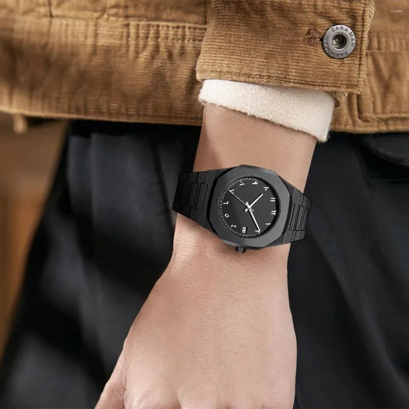 Men's Black Quartz Watch - Round Dial, Soft Touch, Waterproof, Business & Luxury