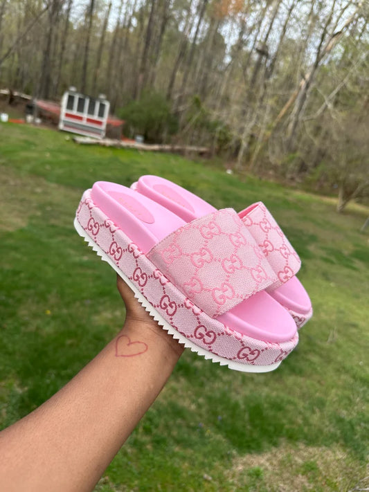 GG Monogram Pink Platform Sandals
