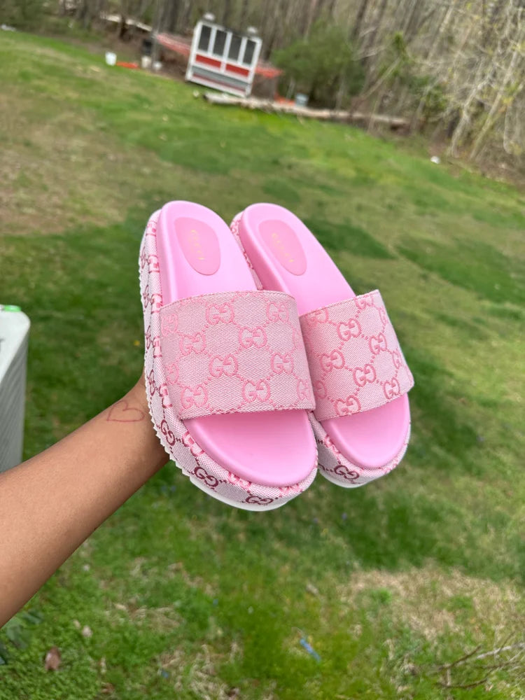 GG Monogram Pink Platform Sandals