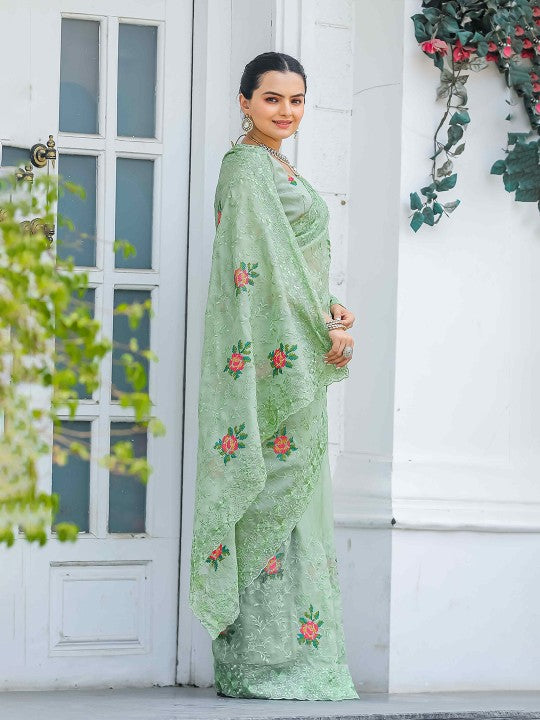 Beautiful All Over Work Chiffon Cream Color Saree